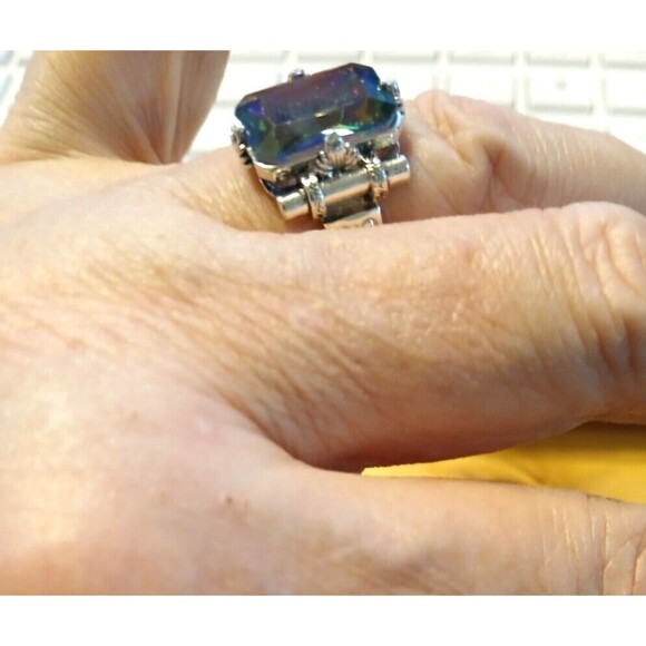 Antique Silver LARGE Rectangle Colorful Stone Size 8 Dazzler - Picture 5 of 5